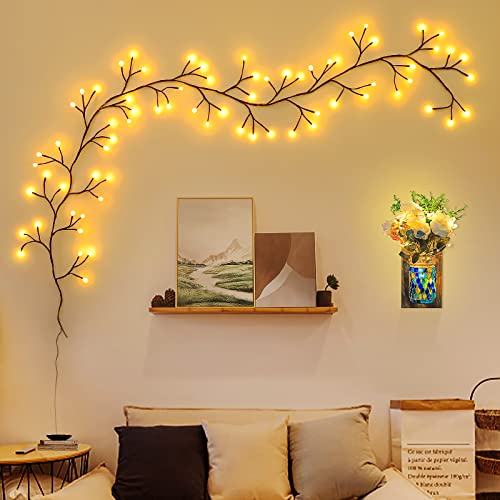 NEWNEN Zweige Lichter 72LEDs Lichterketten Warmes Gelb Lichterbaum mit Netzstrom Betriebene, Künstliche Lichterzweige für Ostern Innen Wanddeko Aesthetic Room Décor von NEWNEN