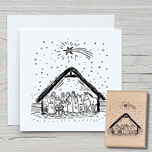 NEWSTAMPS Stempel Krippe Motivstempel aus Holz & Gummi zum Karten und Geschenke basteln, Holzstempel für Weihnachten, Weihnachtskarte, Advent, Scrapbook, Textilstempel, Deko, Freunde von NEWSTAMPS DIE STEMPELMACHER