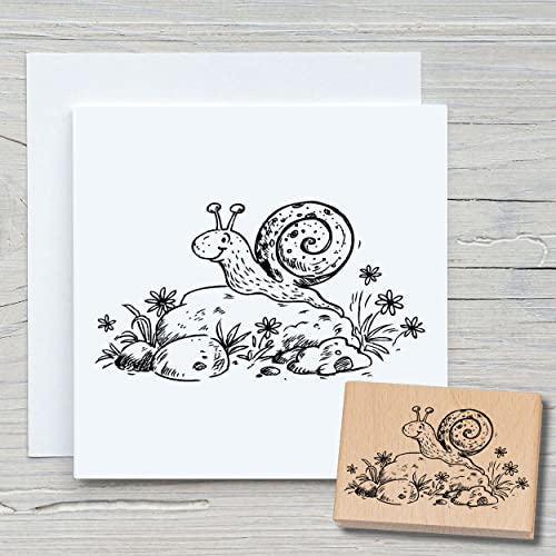 NEWSTAMPS Stempel Schnecke Motivstempel aus Holz & Gummi zum Karten und Geschenke basteln, Holzstempel für Tiere, Tierstempel, Scrapbook, Textilstempel, Deko, Freunde von NEWSTAMPS DIE STEMPELMACHER