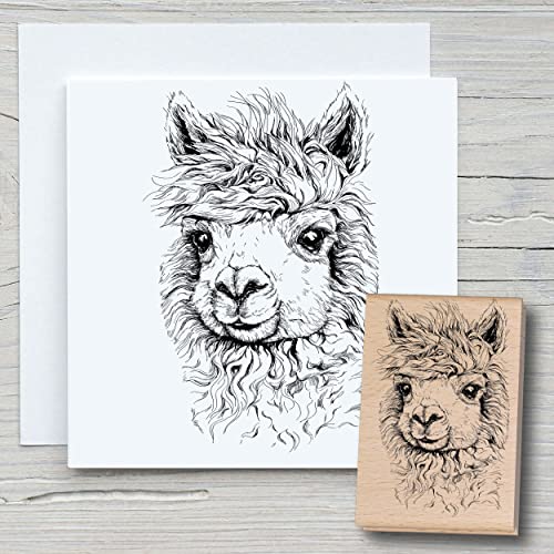 NEWSTAMPS Stempel Alpaka Motivstempel groß aus Holz & Gummi zum Karten und Geschenke basteln, Holzstempel für Tiere, Tierstempel, Scrapbook, Textilstempel, Deko, Kinder von NEWSTAMPS DIE STEMPELMACHER