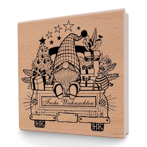 NEWSTAMPS Stempel Auto-Wichtel Motivstempel aus Holz & Gummi zum Karten und Geschenke basteln, Holzstempel für Weihnachtskarte, Advent, Schrift, Scrapbook, Textilstempel, Deko, Freunde von NEWSTAMPS DIE STEMPELMACHER