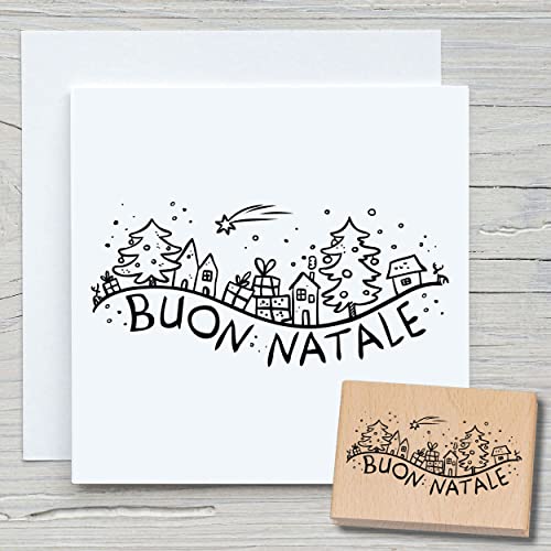 NEWSTAMPS Stempel Buon Natale Motivstempel groß aus Holz & Gummi zum Karten und Geschenke basteln, Holzstempel für Weihnachten, Weihnachtskarte, Advent, Scrapbook, Textilstempel, Deko, Kinder von NEWSTAMPS DIE STEMPELMACHER