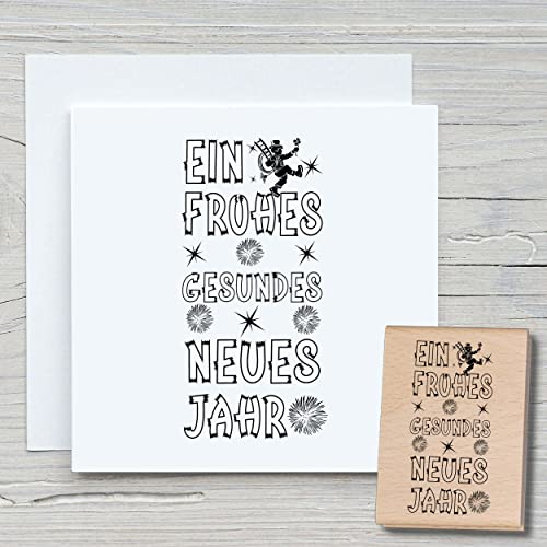 NEWSTAMPS Stempel Ein frohes gesundes neues Jahr Motivstempel groß aus Holz & Gummi zum Karten basteln, Holzstempel, Sprüche, Spruchstempel, Textstempel, Schrift, Scrapbook, Textilstempel, Deko von NEWSTAMPS DIE STEMPELMACHER