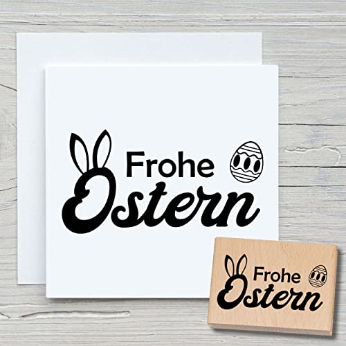 NEWSTAMPS Stempel Frohe Ostern 03 Motivstempel groß aus Holz & Gummi zum Karten und Geschenke basteln, Holzstempel für Osterkarte, Grußkarte, Scrapbook, Textilstempel, Deko, Kinder von NEWSTAMPS DIE STEMPELMACHER