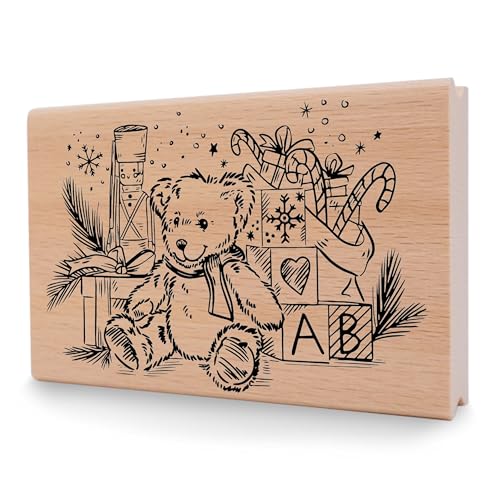 NEWSTAMPS Stempel Geschenke-Bärchen Motivstempel aus Holz & Gummi zum Karten und Geschenke basteln, Holzstempel für Weihnachten, Weihnachtskarte, Advent, Scrapbook, Textilstempel, Deko, Freunde von NEWSTAMPS DIE STEMPELMACHER