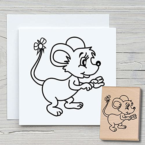 NEWSTAMPS Stempel Kleine Maus Motivstempel aus Holz & Gummi zum Karten basteln, Holzstempel, Tiere, Tierstempel, Scrapbook, Textilstempel, Deko, Kinder von NEWSTAMPS DIE STEMPELMACHER