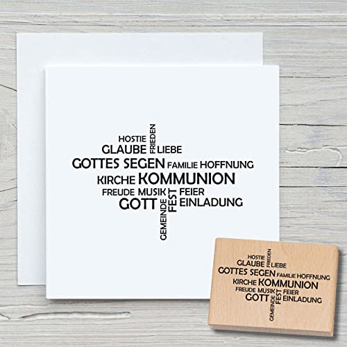 NEWSTAMPS Stempel Kommunion Schrift Motivstempel groß aus Holz & Gummi zum Karten basteln, Holzstempel, Sprüche, Spruchstempel, Textstempel, Schrift, Scrapbook, Textilstempel, Deko von NEWSTAMPS DIE STEMPELMACHER