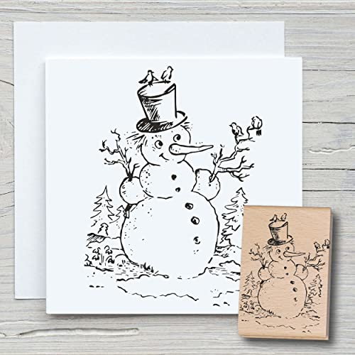 NEWSTAMPS Stempel Schneemann mit Hut Motivstempel aus Holz & Gummi zum Karten und Geschenke basteln, Holzstempel für Weihnachten, Weihnachtskarte, Advent, Scrapbook, Textilstempel, Deko, Freunde von NEWSTAMPS DIE STEMPELMACHER