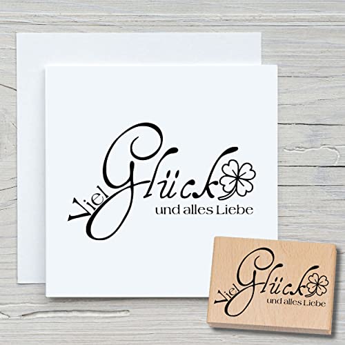 NEWSTAMPS Stempel Viel Glück und alles Liebe Motivstempel groß aus Holz & Gummi zum Karten basteln, Holzstempel, Sprüche, Spruchstempel, Textstempel, Schrift, Scrapbook, Textilstempel, Deko von NEWSTAMPS DIE STEMPELMACHER