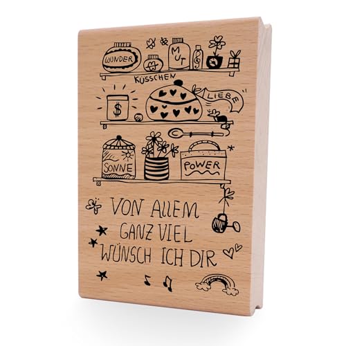 NEWSTAMPS Stempel Von Allem ganz viel Motivstempel groß aus Holz & Gummi zum Karten und Geschenke basteln, Holzstempel für Sprüche, Spruchstempel, Textstempel, Schrift, Scrapbook, Textilstempel, Deko von NEWSTAMPS DIE STEMPELMACHER