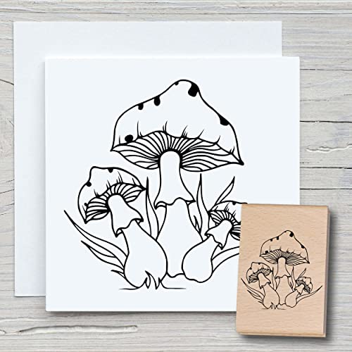 NEWSTAMPS Stempel drei Pilze Motivstempel aus Holz & Gummi zum Karten und Geschenke basteln, Holzstempel für Blumen, Pflanzen, Floral, Wiese, Gräser, Scrapbook, Textilstempel, Deko, Kinder von NEWSTAMPS DIE STEMPELMACHER