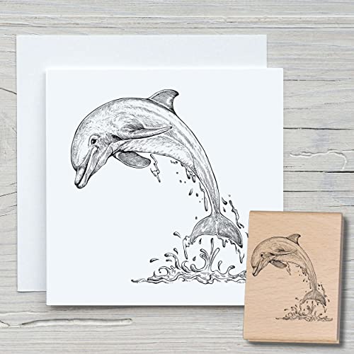 NEWSTAMPS Stempel Delfin Motivstempel groß aus Holz & Gummi zum Karten basteln, Holzstempel, Tiere, Tierstempel, Scrapbook, Textilstempel, Deko, Kinder von NEWSTAMPS DIE STEMPELMACHER