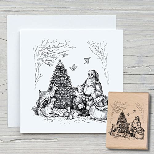 NEWSTAMPS Stempel Weihnachtsmann im Wald Motivstempel aus Holz & Gummi zum Karten und Geschenke basteln, Holzstempel für Weihnachten, Weihnachtskarte, Advent, Scrapbook, Textilstempel, Deko, Freunde von NEWSTAMPS DIE STEMPELMACHER