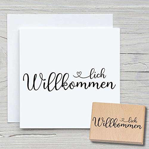 NEWSTAMPS Stempel herzlich Willkommen 03 Motivstempel aus Holz & Gummi zum Karten basteln, Holzstempel, Sprüche, Spruchstempel, Textstempel, Tischdeko, Hochzeit, Scrapbook, Textilstempel, Deko von NEWSTAMPS DIE STEMPELMACHER