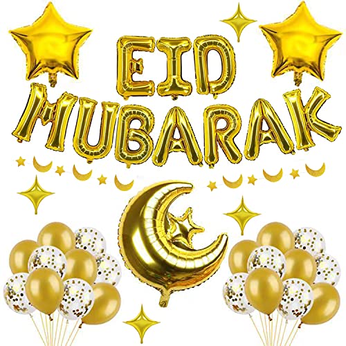 Eid Mubarak Dekoration gold Luftballons Muslim Latex Ballons Star Moon Ballon Eid Al-Fitr Ballon Folienballon für Eid Mubarak Ramadan Feier Mubarak Kareem Decoration von NEWUPZSI