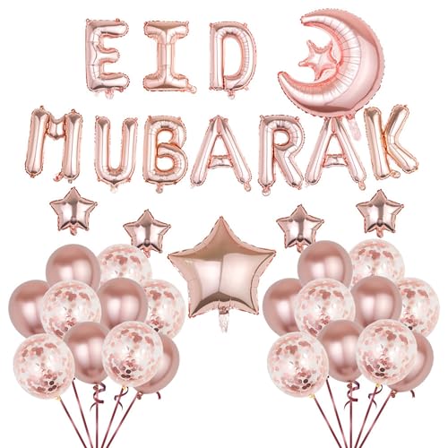 Eid Mubarak Roségold Ballons Ramadan Mubarak Luftballons Folienballons Banner Latex Ballon Perfekt für Ramadan Party Dekorationen Supplie Eid Mubarak Decoration, Ramadan Party Dekoration Zubehör von NEWUPZSI