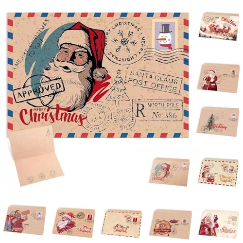 NEWUPZSI Weihnachtskarten-Set: 40 Stück Klappkarten mit 20 Umschlägen, 10 verschiedene Motive, 15 x 10 x 11 cm, Klassisch, Ohne Verschluss, Papier, Rechteckig, Weihnachtsgrüße, Blanko Grußkarten Set von NEWUPZSI