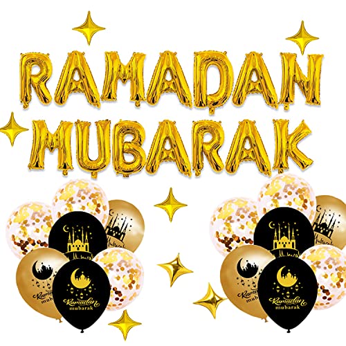 Ramadan Mubarak Dekorations Ballons Ramadan Mubarak Luftballons Banner Eid Mond Sterne Folienballons Eid Muslim Latexballons Ramadan Ballons für Mubarak Ramadan Feier von NEWUPZSI