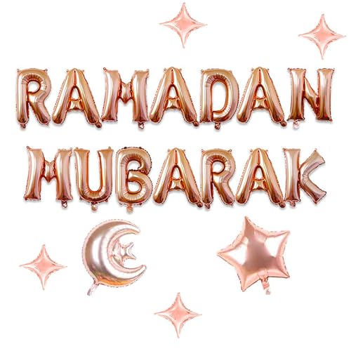 Ramadan Mubarak Roségold Ballons Dekoration Set Ramadan Mubarak Banner Eid Latex Luftballons Set Torteneinlagen, Islamic ramazan Party Dekorationen für Ramadan Party Dekoration Zubehör von NEWUPZSI