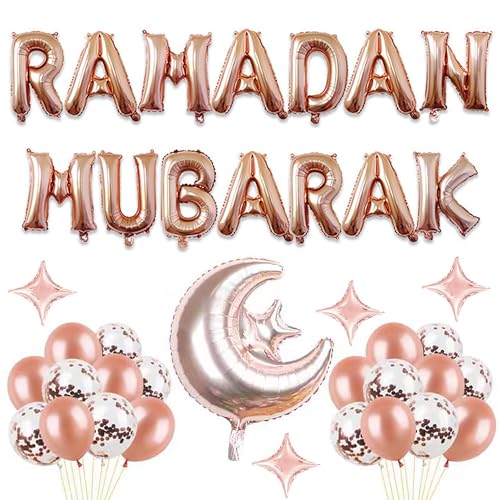 Ramadan Mubarak Roségold Ballons Dekoration Set Ramadan Mubarak Banner Eid Latex Luftballons Set Torteneinlagen, Islamic ramazan Party Dekorationen für Ramadan Party Dekoration Zubehör von NEWUPZSI