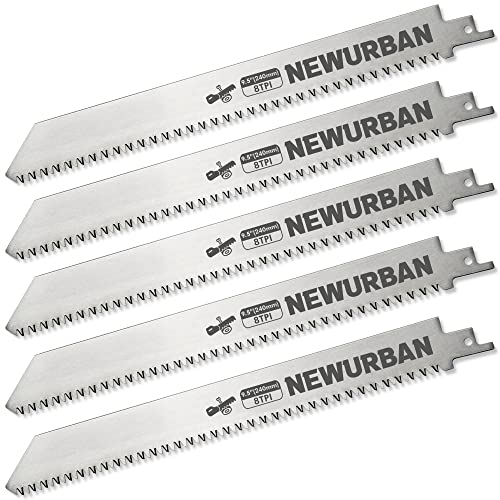 NEWURBAN 5er-Pack Edelstahl-Säbelsägeblätter 8 TPI / 9,5 Zoll (240 mm) zum Schneiden von gefrorenem Fleisch und Knochen – Knochensägeblatt von NEWURBAN