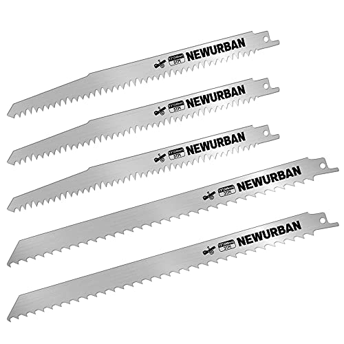 NEWURBAN 5er-Pack Säbelsägeblätter aus Edelstahl zum Schneiden von gefrorenem Fleisch, Knochen, Lebensmitteln 9 Zoll (228 mm) - 3 Stück / 12 Zoll (300 mm) - 2 Stück von NEWURBAN