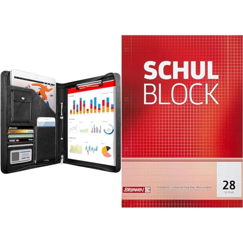 NEWYES NY-A403-BL-EU Konferenzmappe aus Leder & Brunnen 1052528 Schulblock/Notizblock (A4, 50 Blatt, kariert, mit Randlinien, Lineatur 28, gelocht, kopfverleimt, 70 g/m²) von NEWYES