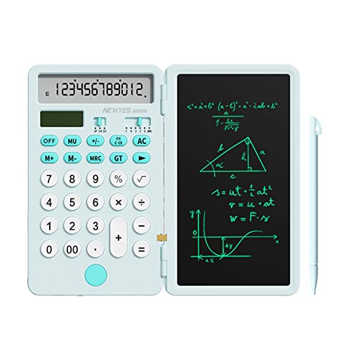 NEWYES Verbesserter Wiederaufladbarer Basisrechner mit Notizblock 6,5 Zoll, Standard-Taschenrechner mit 12 Ziffern, 2-in-1-Funktion, Tragbar für die Schule im Büro (Blau) von NEWYES