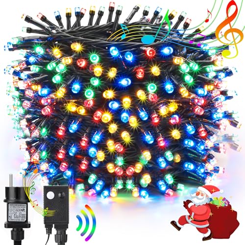 NEXIN Lichterkette Weihnachtsbaum 25M Weihnachtsbeleuchtung Bunt, 200LED Lichterkette Außen Strombetrieben mit Weihnachtsmusik Speicherfunktion 8 Modi, Weihnachtsdeko Wasserdicht für Party Garten von NEXVIN