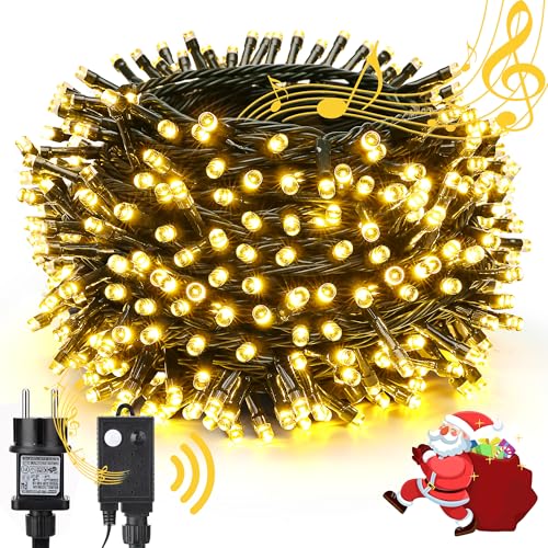 NEXIN Lichterkette Weihnachtsbaum 25M Weihnachtsbeleuchtung Warmweiß, 200LED Lichterkette Außen Strombetrieben mit Weihnachtsmusik Speicherfunktion 8 Modi, Weihnachtsdeko Wasserdicht für Party Garten von NEXVIN