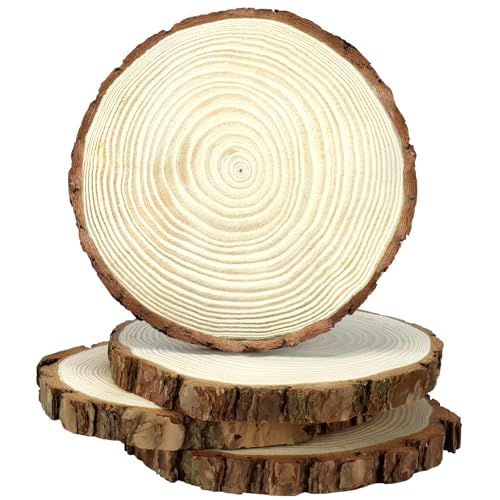 NEXXXI 4 Stück unlackierte Holzscheiben, 22,9 cm, runder Holzkreis mit Baumrinde, große rustikale Holzplatten für Hochzeiten, Tafelaufsätze, Dekoration von NEXXXI