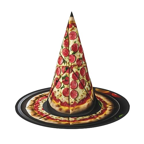 NEZIH Großer Hexenhut mit Pizza-Druck, für Damen, Hexenhüte für Halloween, Cosplay, Kostüm, Zubehör, Party von NEZIH