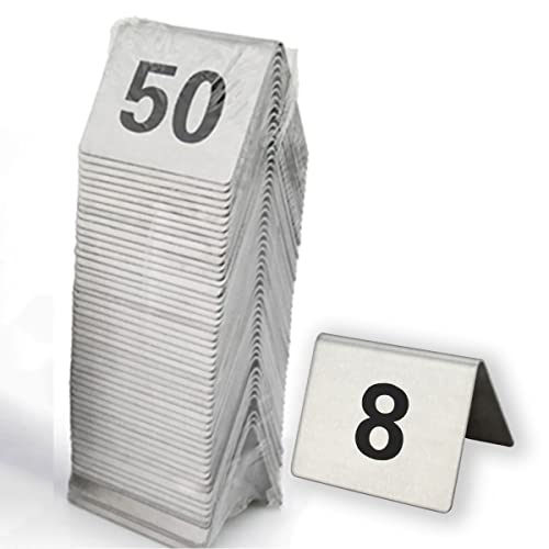 NEZIH Tischnummern Aus Edelstahl Für Zelte, 1-25/50/100 Dreieck-Tischkarte Doppelseitig, Restaurantkarten/Number 1 To 50 von NEZIH