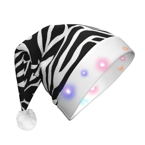 NEZIH Weihnachtsmütze, LED-Weihnachtsmütze, Urlaub für Erwachsene, Unisex, Zebra-Druck, Weihnachtsmannmütze für Partyzubehör von NEZIH