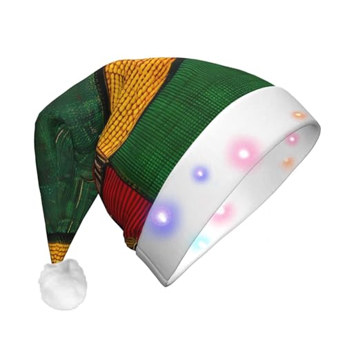 NEZIH Weihnachtsmütze, LED-Weihnachtsmütze, Urlaub für Erwachsene, Unisex, afrikanischer Stil, Patchwork-Druck, Weihnachtsmannmütze für Partyzubehör von NEZIH