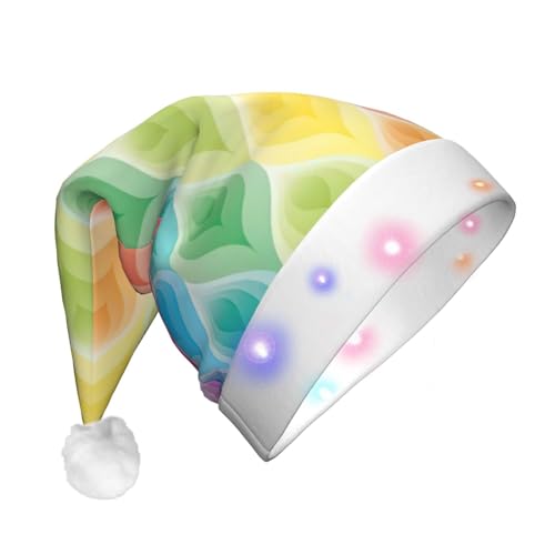 NEZIH Weihnachtsmütze, LED-Weihnachtsmütze für Erwachsene, Unisex, Regenbogenfarben, Farbverlauf, Blattdruck, Weihnachtsmannmütze für Partyzubehör von NEZIH