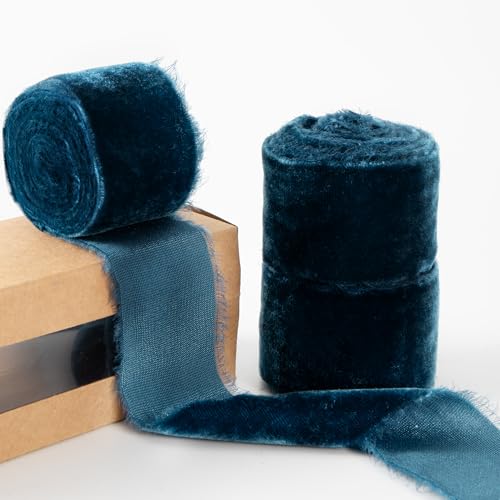 Samtband, handgefertigt, Stoffband, 3,8 cm breit, Bänder-Set für Hochzeitseinladungen, Brautgeschenke, Geschenkverpackungen, Blumensträuße (3 Rollen, Blau, 406,4 cm L x 4 cm B) von NFAMRZCAR