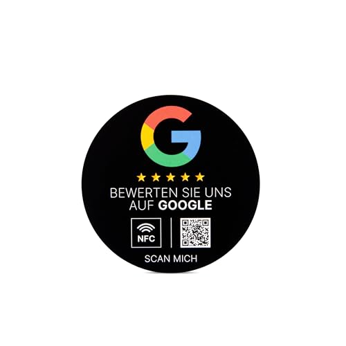 Google Bewertung NFC Hinterglasaufkleber, PET, 75 mm, fertig eingerichtet, mit NFC und QR-Code für einfache Kundenbewertungen, beidseitig bedruckt, Google Bewertung NFC Sticker (Schwarz) von NFC21