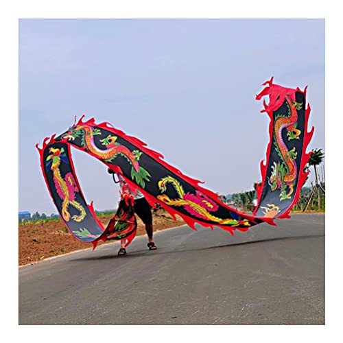 Drachentanzband Dragon Ribbon Streamer Outdoor Flinging Dragon Print Dance Streamer, bunte Drachentanz-Streamer aus Seide, Erwachsene Kinder Spin Swing Sports Fitness Ribbon(Black+red,10m/33ft) von NFOQRVKW