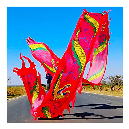 NFOQRVKW Drachentanzband Dragon Ribbon Streamer Outdoor Flinging Dragon Print Dance Streamer, Bunte Drachentanz-Streamer aus Seide, Outdoor Square Park Sports Fitness Ribbon(Red,10m/33ft) von NFOQRVKW