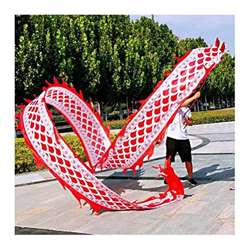 Drachentanzband Dragon Ribbon Streamer Outdoor Flinging Dragon Print Dance Streamer, chinesischer Square Dance ältere Fitness-Aktivität bunter Drachentanz-Streamer aus Seide(Red,10m/33ft) von NFOQRVKW