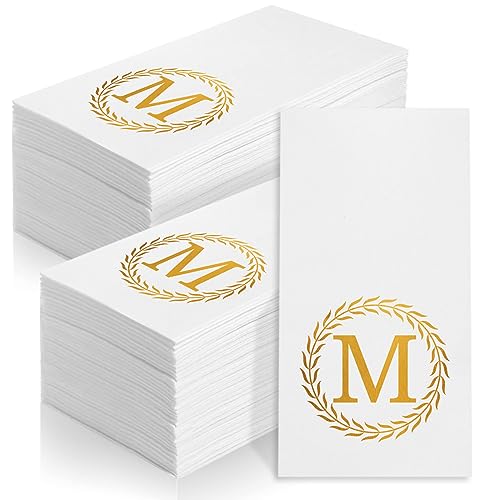 100 Gold Monogram Disposable Napkins - Letter M Hand Towels Decorative, Dinner Napkins for Guest, Monogrammed Hand Towels for Bathroom Wedding Birthday Party Baby Shower von NFSQ