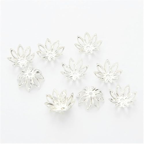 100 Stück 5 Farben Zinklegierung Blumen Perlenkappen 11 mm Abstandshalter Loos Charm Perlenkappe zur Schmuckherstellung DIY Beschläge Zubehör D425 (Farbe: Rhodium, Größe: 11 mm 100 Stück) - 11 m von NGHRDGD