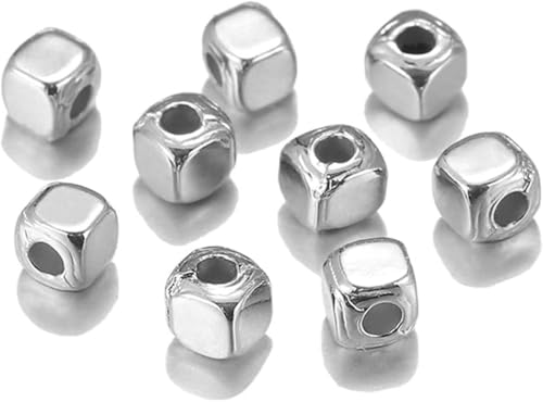 300 Stück/Los quadratische quaderförmige Rocailles-Perlen, lose Abstandsperlen für DIY-Armbandbefunde, Schmuckherstellungszubehör (Farbe: Rhodium, Artikeldurchmesser: 4 mm x 300 Stück) - 4 mm x von NGHRDGD