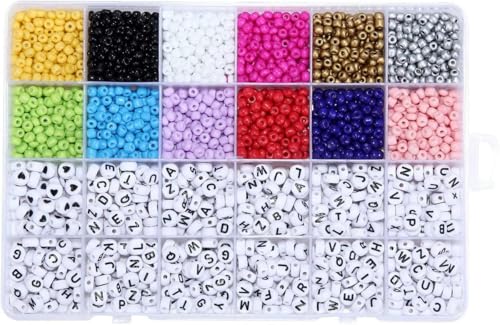 4 mm Glasperlen + Acryl-Perlenset mit englischen Buchstaben zum Selbermachen von Armbandgliedern, Ornamentzubehör (Farbe: 7)-7 von NGHRDGD