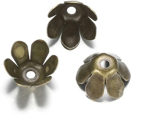 50 Stück/Los Gold Bronze Blütenblatt Blumen Perlenkappen Sechs Blätter Bulk End Spacer Charms Perlenkappe für Schmuckherstellung Zubehör DIY D301 (Farbe: Bronze) - Standard von NGHRDGD