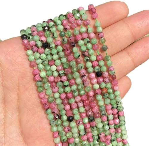 Bunte Perlen, facettierte kleine, runde, lose Perlen für die Herstellung von DIY-Schmuck, Armbandperlen, Zubehör, Saphir, 4 mm, 91 Stück, Rubine, Zoisit 1–3 mm, 110 Stück von NGHRDGD