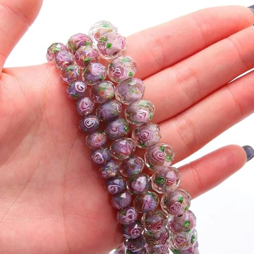 Große Murano-Perlen aus transparentem Glas für die Schmuckherstellung von Frauen, DIY-Armbänder, Blumen-Rondelle-Facettenperlen (Farbe: Rosa, Artikeldurchmesser: 12 x 9 mm, 10 Stück) – 10 x 7 von NGHRDGD