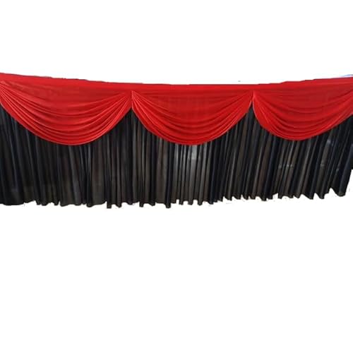 Tischrock, bunt, plissiert, gerüscht, für Hochzeit, Geburtstag, Dekoration, 3,6 m L x 75 cm H, Schwarz mit roter Girlande von NGHRDGD