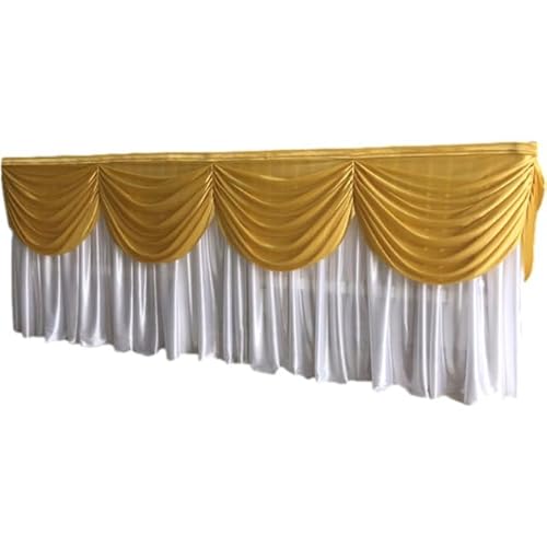 Tischrock, bunt, plissiert, gerüscht, für Hochzeit, Geburtstag, Dekoration, 3,6 m L x 75 cm H, Weiß mit goldener Girlande von NGHRDGD